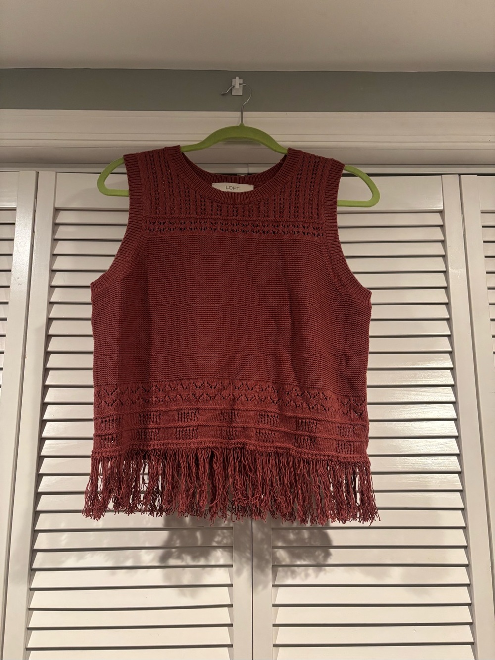 LOFT Rust Fringe Sleeveless Knit Tank